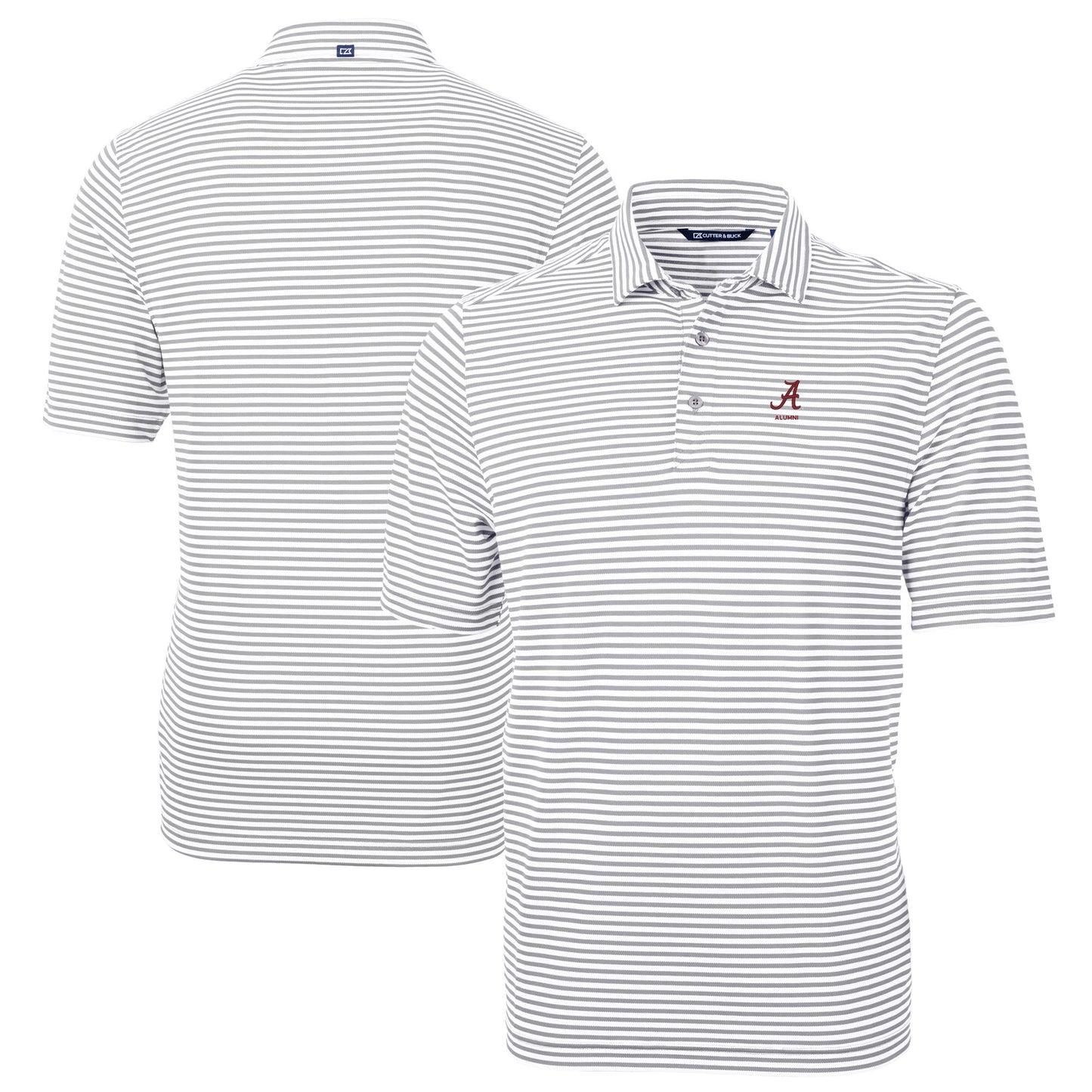 Men's Cutter & Buck  Gray Alabama Crimson Tide Alumni Logo Virtue Eco Pique Stripe Recycled Polo