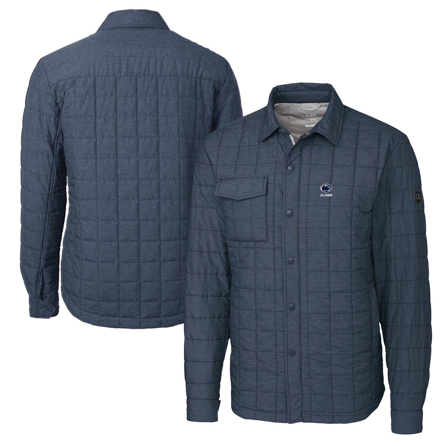 Men's Cutter & Buck  Anthracite Penn State Nittany Lions Alumni Logo Rainier PrimaLoft Eco Insulated Quilted Button-Up Shacket
