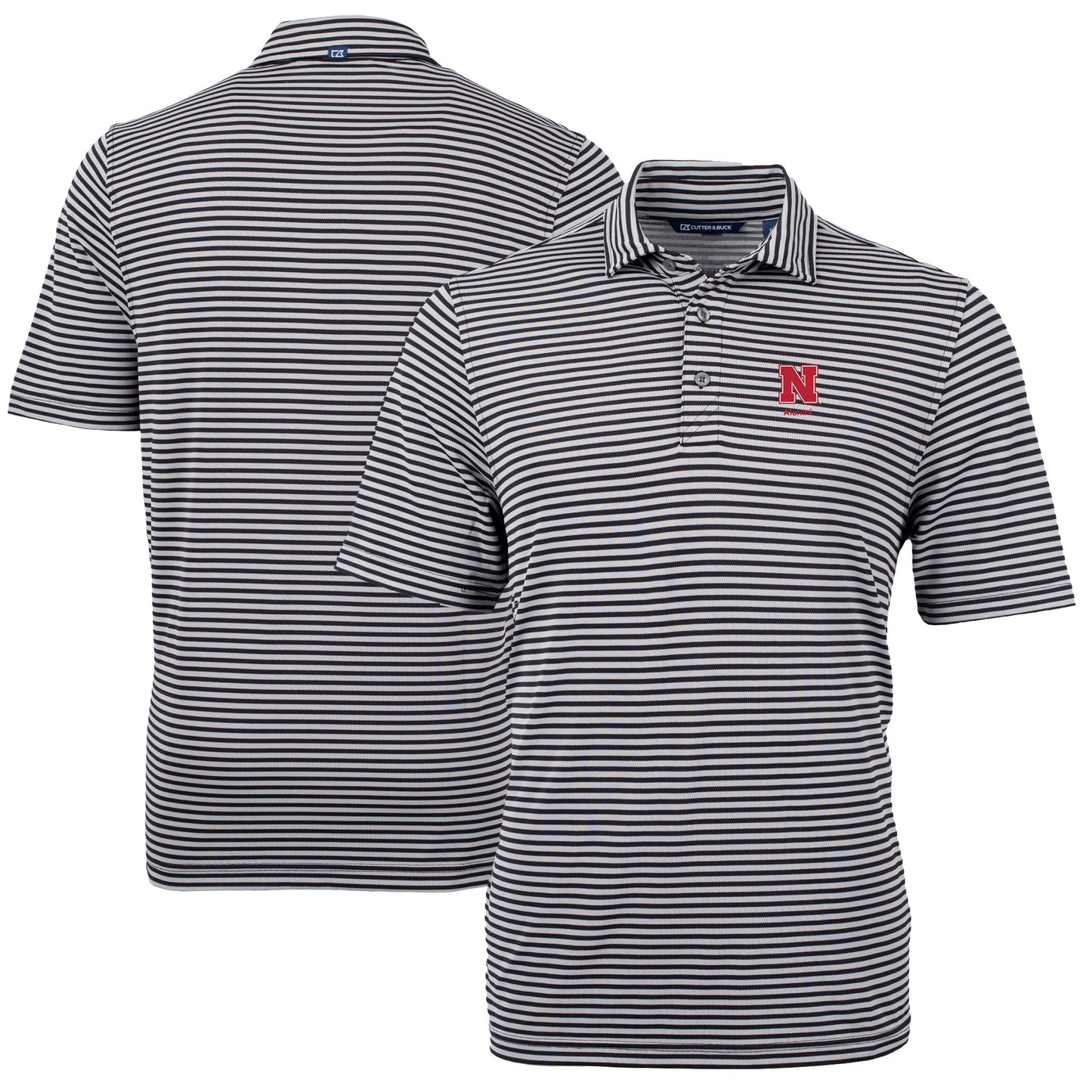 Men's Cutter & Buck  Black Nebraska Huskers Alumni Logo Virtue Eco Pique Stripe Recycled Polo