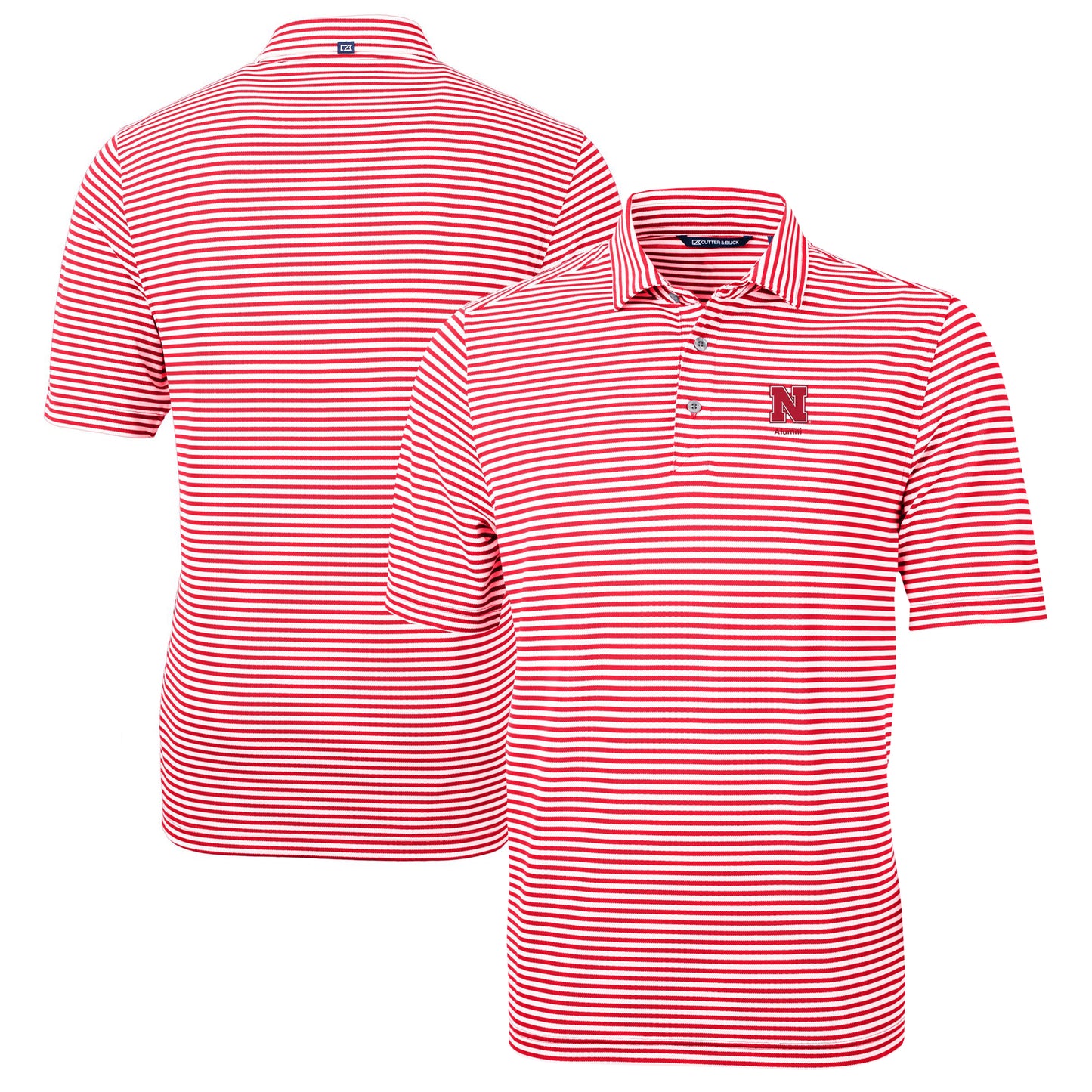 Men's Cutter & Buck  Scarlet Nebraska Huskers Alumni Logo Virtue Eco Pique Stripe Recycled Polo