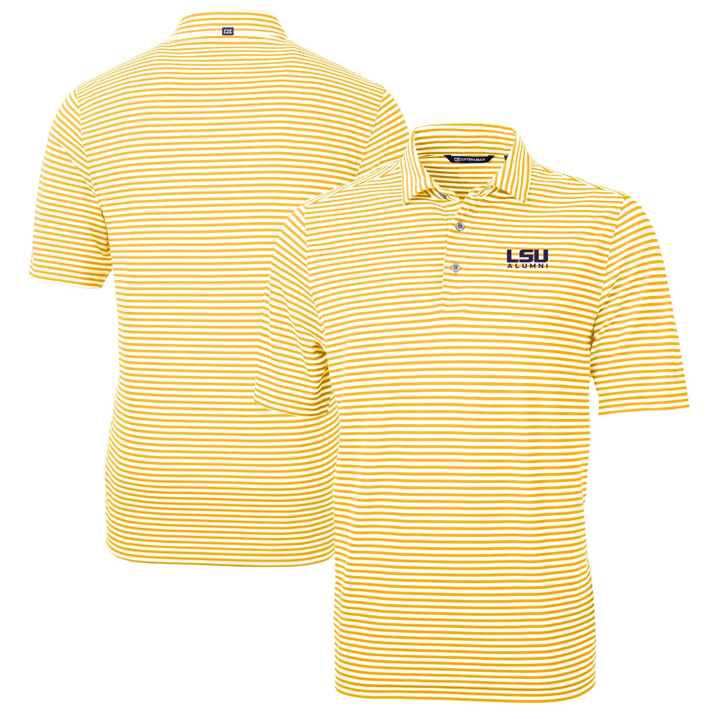 Men's Cutter & Buck  Gold LSU Tigers Alumni Logo Virtue Eco Pique Stripe Recycled Polo