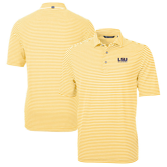 Men's Cutter & Buck  Gold LSU Tigers Alumni Logo Virtue Eco Pique Stripe Recycled Polo