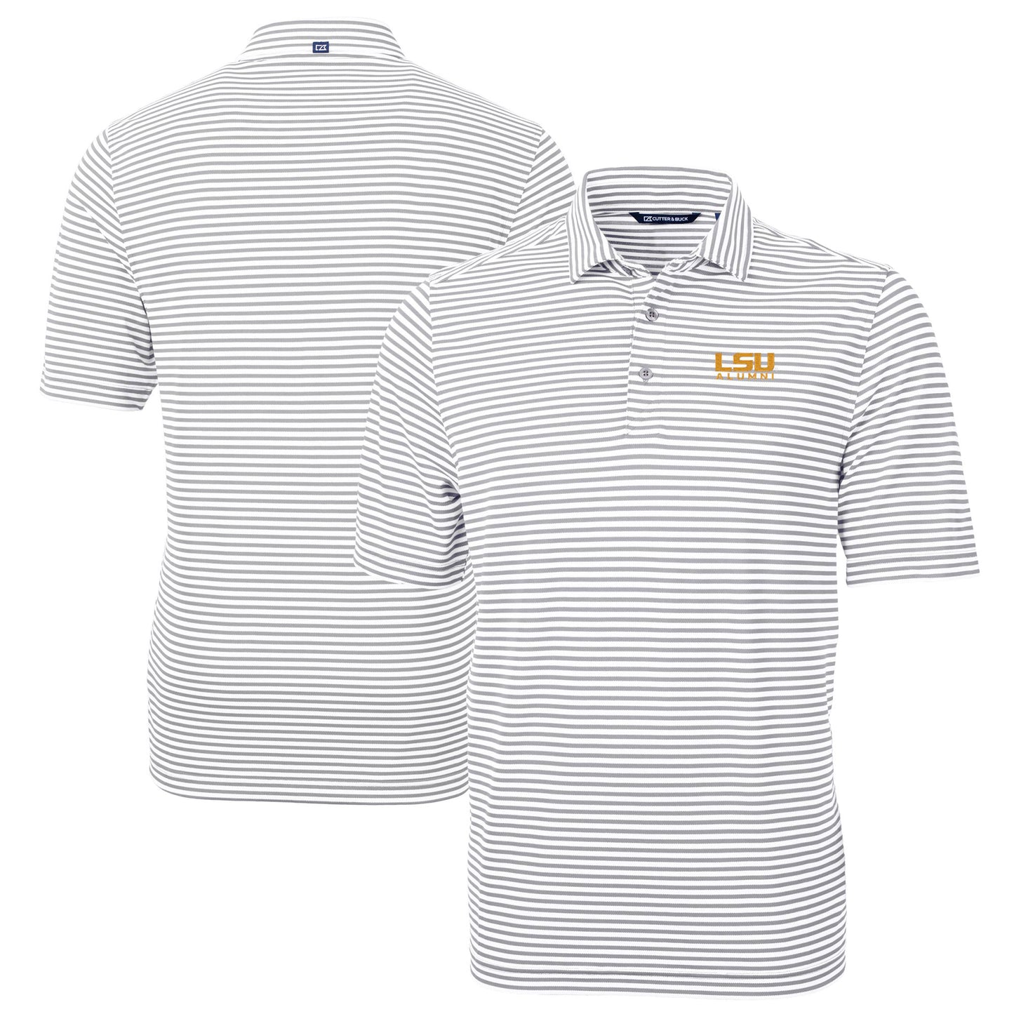 Men's Cutter & Buck  Gray LSU Tigers Alumni Logo Virtue Eco Pique Stripe Recycled Polo