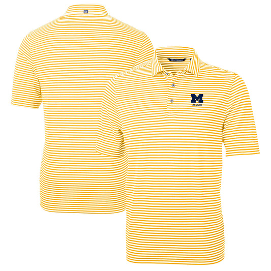 Men's Cutter & Buck  Maize Michigan Wolverines Alumni Logo Virtue Eco Pique Stripe Recycled Polo