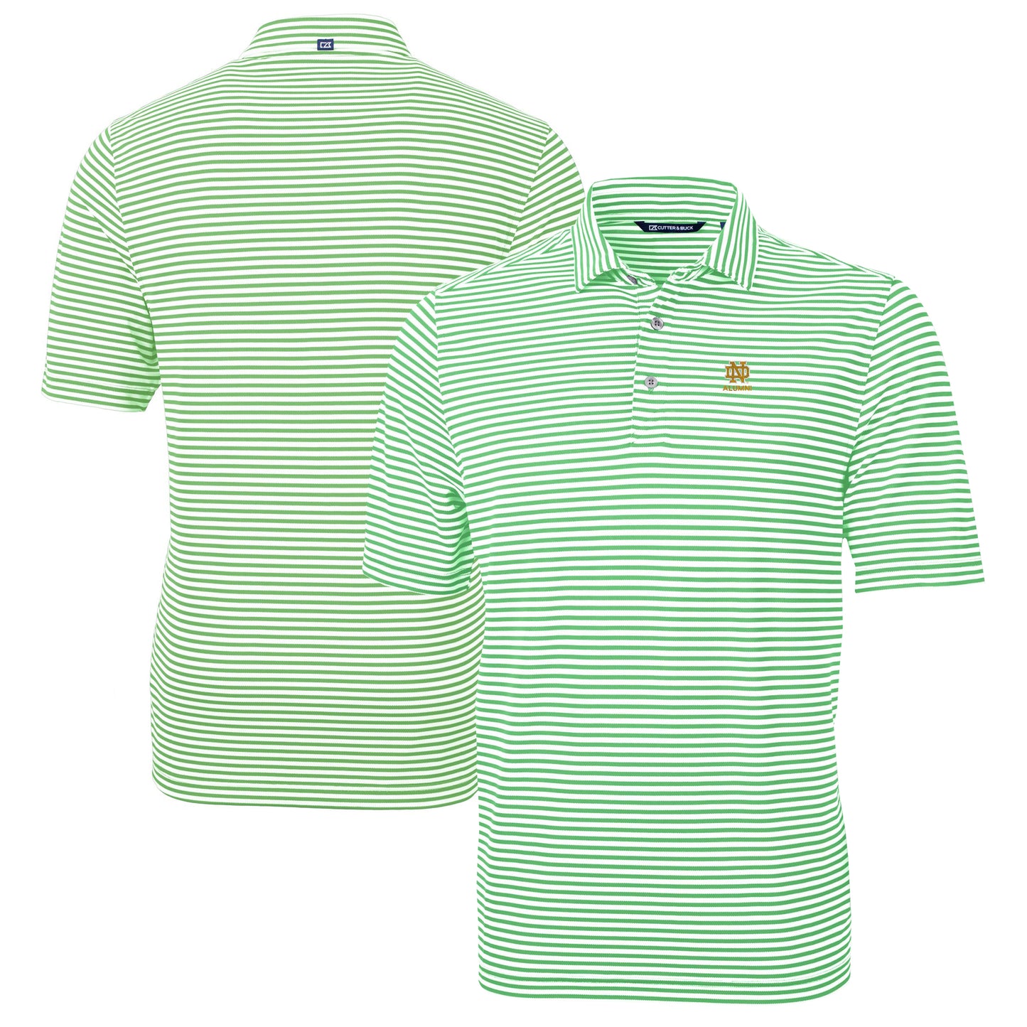 Men's Cutter & Buck  Green Notre Dame Fighting Irish Alumni Logo Virtue Eco Pique Stripe Recycled Polo