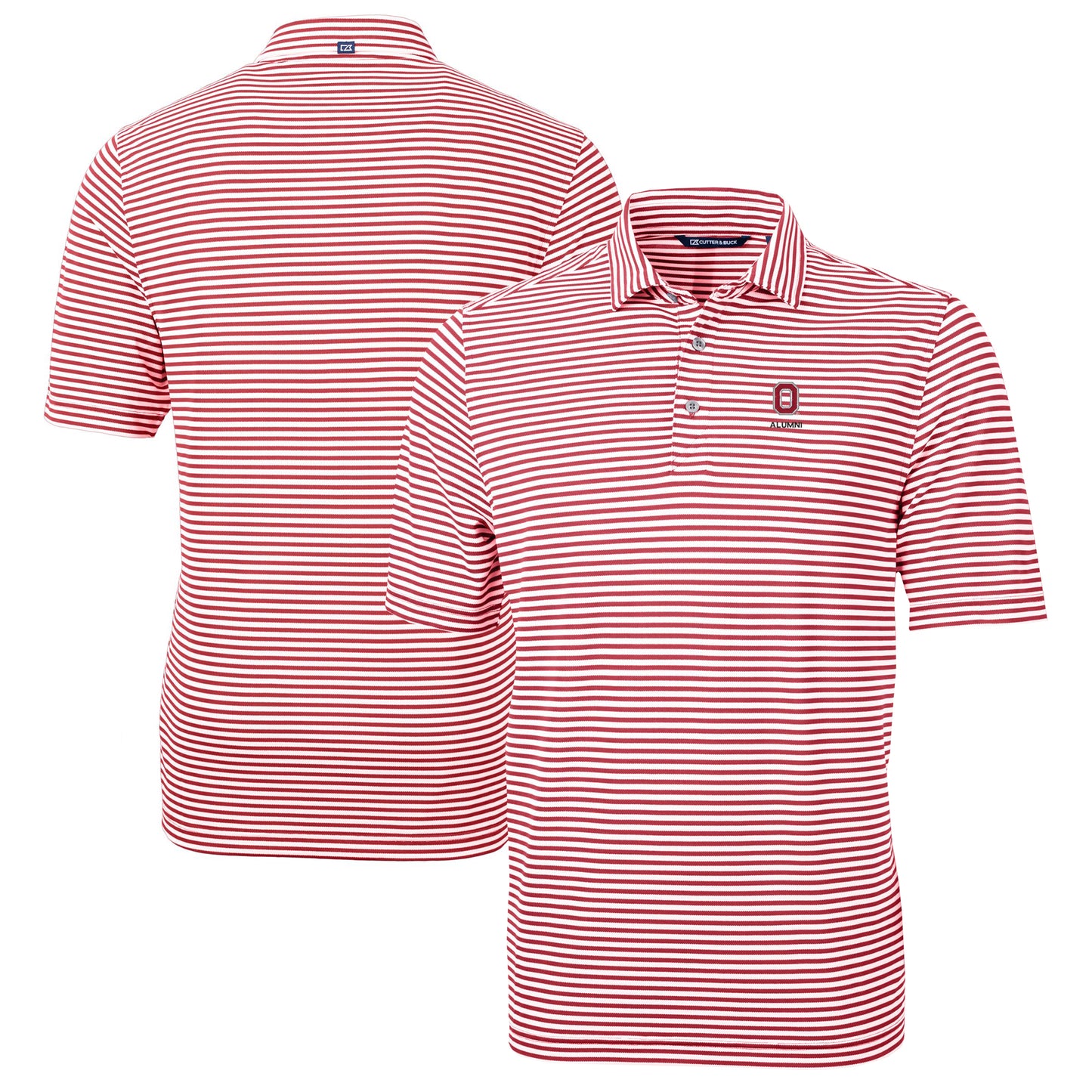 Men's Cutter & Buck  Scarlet Ohio State Buckeyes Alumni Logo Virtue Eco Pique Stripe Recycled Polo