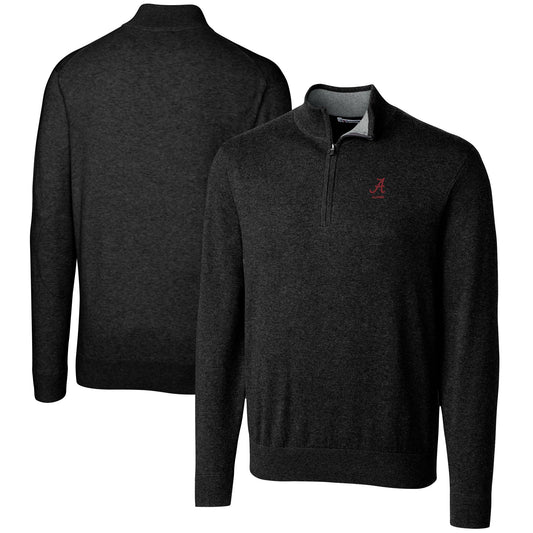 Men's Cutter & Buck  Black Alabama Crimson Tide Alumni Logo Lakemont Tri-Blend Quarter-Zip Pullover Sweater