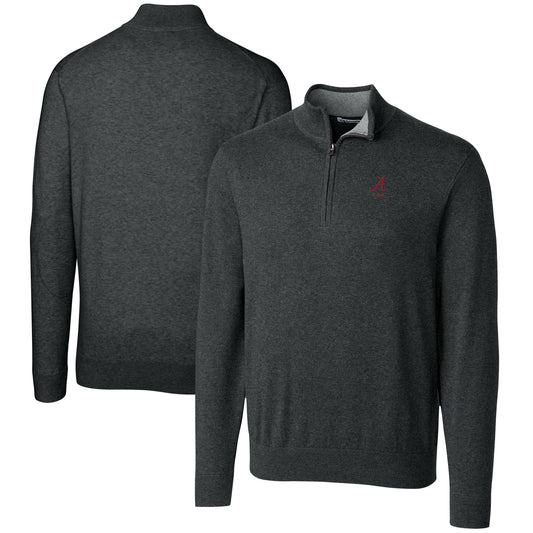 Men's Cutter & Buck  Heather Charcoal Alabama Crimson Tide Alumni Logo Lakemont Tri-Blend Quarter-Zip Pullover Sweater