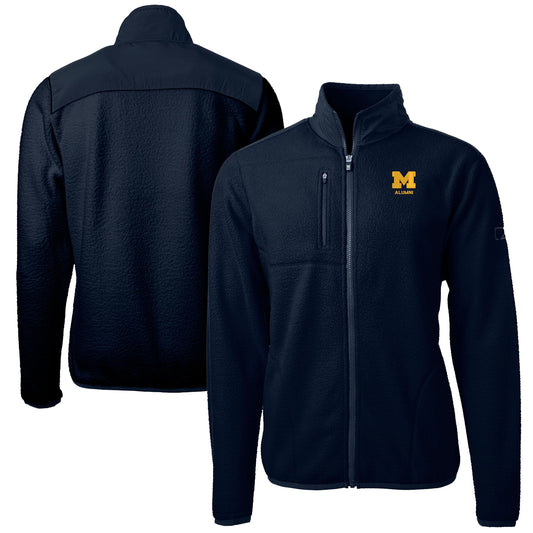 Men's Cutter & Buck  Navy Michigan Wolverines Alumni Logo Cascade Eco Sherpa Fleece Full-Zip Jacket