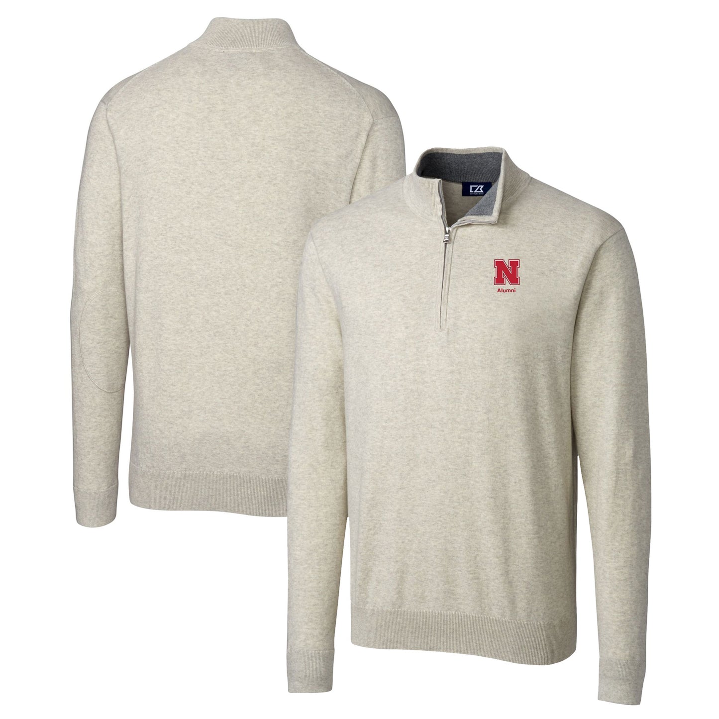 Men's Cutter & Buck  Oatmeal Nebraska Huskers Alumni Logo Lakemont Tri-Blend Quarter-Zip Pullover Sweater