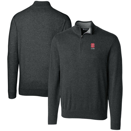 Men's Cutter & Buck  Heather Charcoal NC State Wolfpack Alumni Logo Lakemont Tri-Blend Quarter-Zip Pullover Sweater