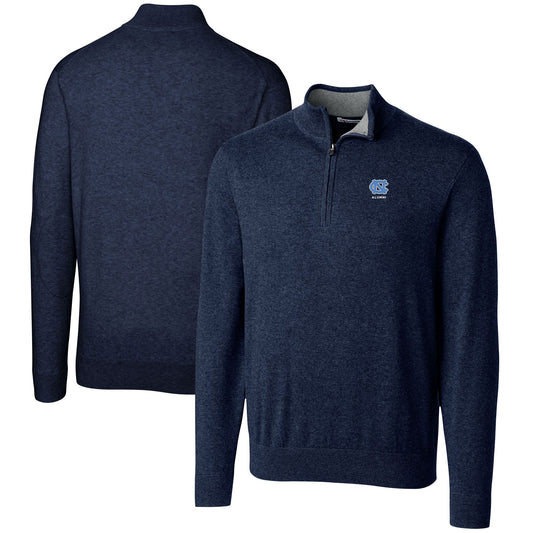 Men's Cutter & Buck  Navy North Carolina Tar Heels Alumni Logo Lakemont Tri-Blend Quarter-Zip Pullover Sweater