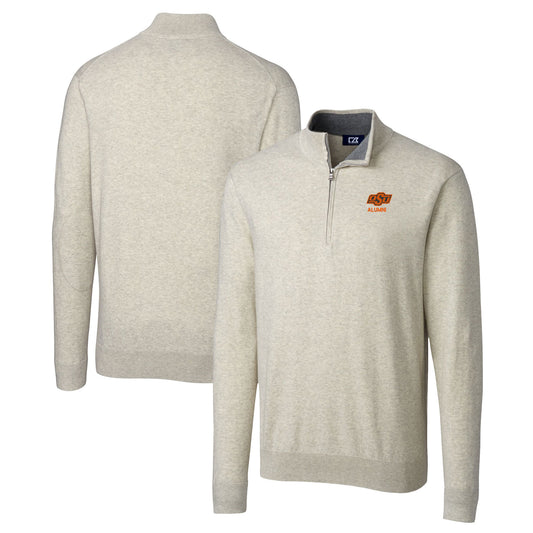 Men's Cutter & Buck  Oatmeal Oklahoma State Cowboys Alumni Logo Lakemont Tri-Blend Quarter-Zip Pullover Sweater