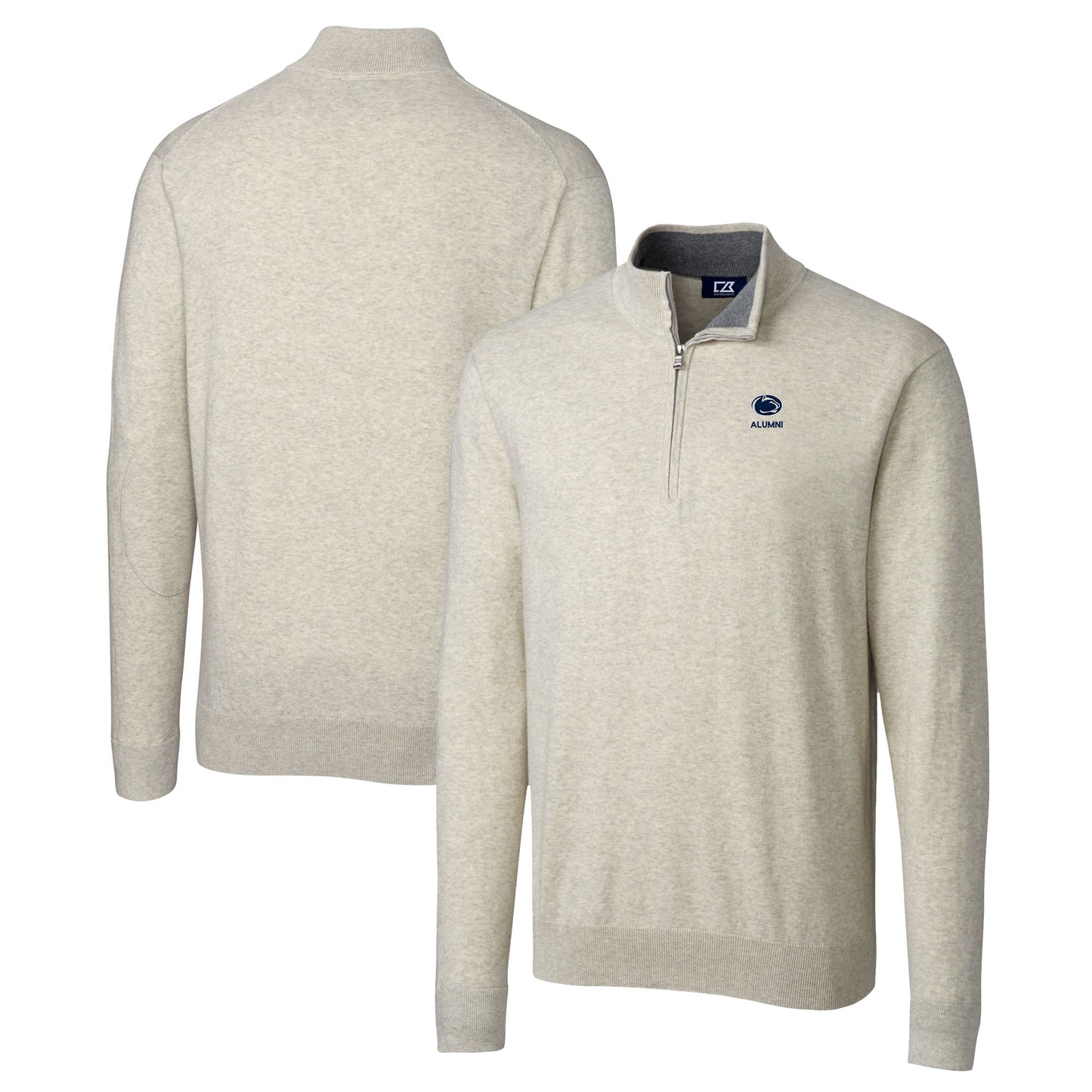 Men's Cutter & Buck  Oatmeal Penn State Nittany Lions Alumni Logo Lakemont Tri-Blend Quarter-Zip Pullover Sweater