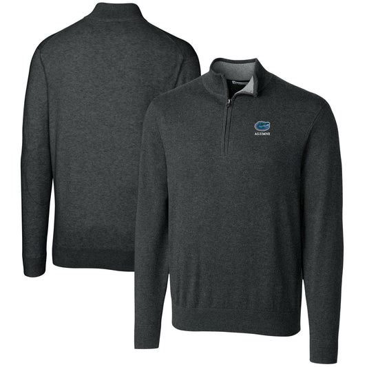 Men's Cutter & Buck  Heather Charcoal Florida Gators Alumni Logo Lakemont Tri-Blend Quarter-Zip Pullover Sweater