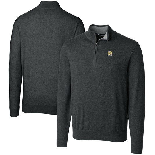 Men's Cutter & Buck  Heather Charcoal Notre Dame Fighting Irish Alumni Logo Lakemont Tri-Blend Quarter-Zip Pullover Sweater