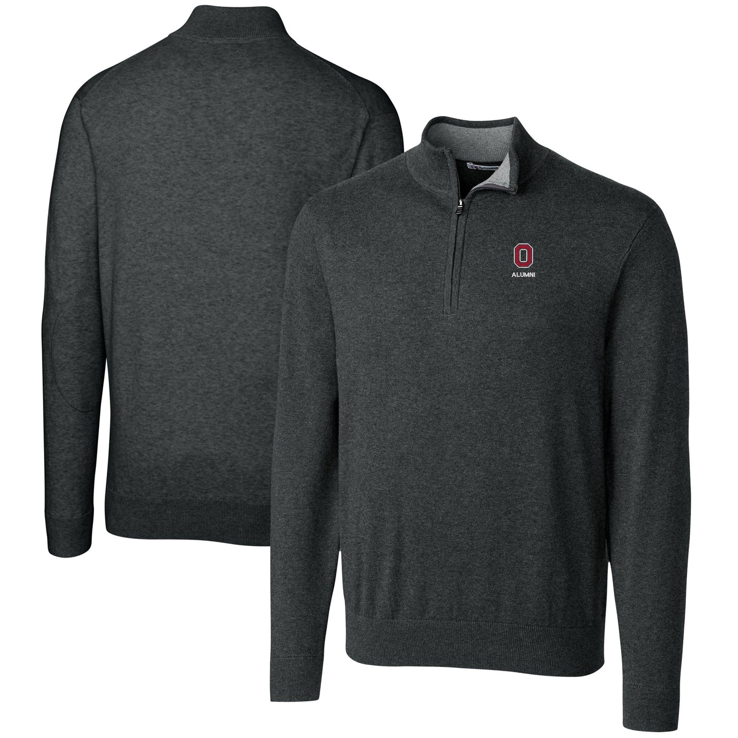 Men's Cutter & Buck  Heather Charcoal Ohio State Buckeyes Alumni Logo Lakemont Tri-Blend Quarter-Zip Pullover Sweater