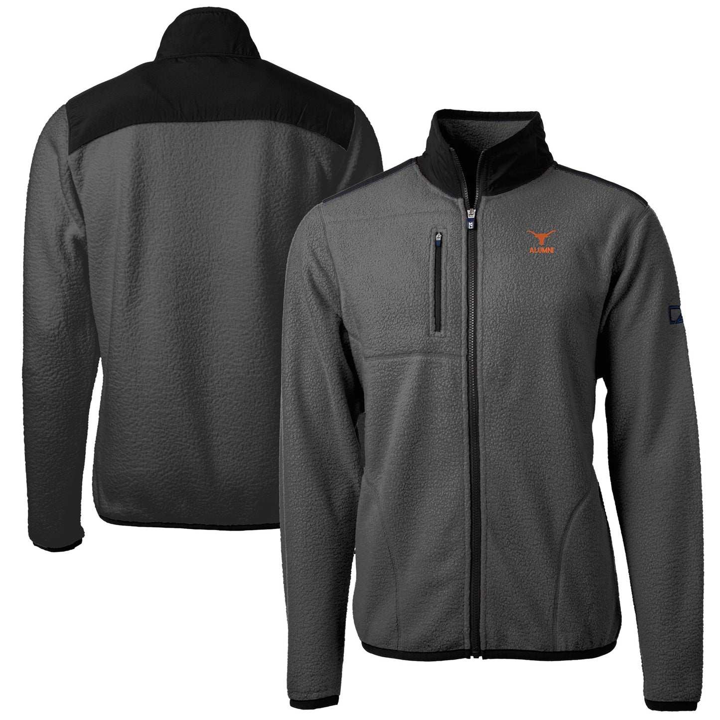 Men's Cutter & Buck  Gray Texas Longhorns Alumni Logo Cascade Eco Sherpa Fleece Full-Zip Jacket