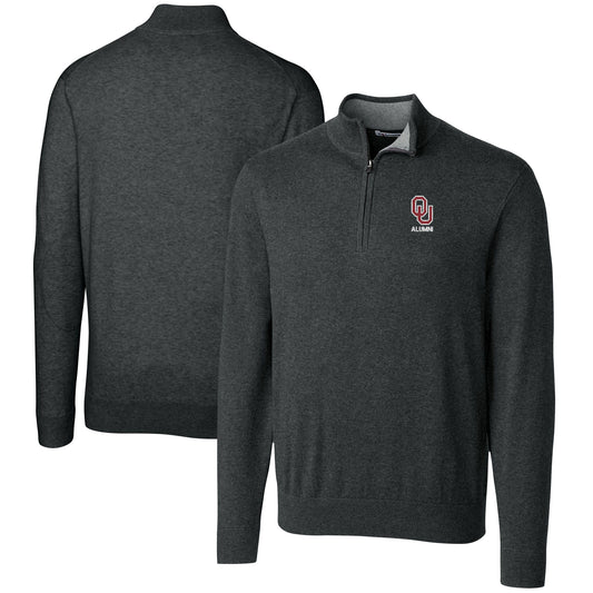Men's Cutter & Buck  Heather Charcoal Oklahoma Sooners Alumni Logo Lakemont Tri-Blend Quarter-Zip Pullover Sweater