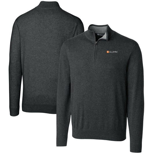 Men's Cutter & Buck  Heather Charcoal Tennessee Volunteers Alumni Logo Lakemont Tri-Blend Quarter-Zip Pullover Sweater