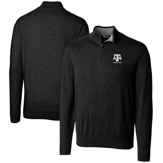 Men's Cutter & Buck  Black Texas A&M Aggies Alumni Logo Lakemont Tri-Blend Quarter-Zip Pullover Sweater