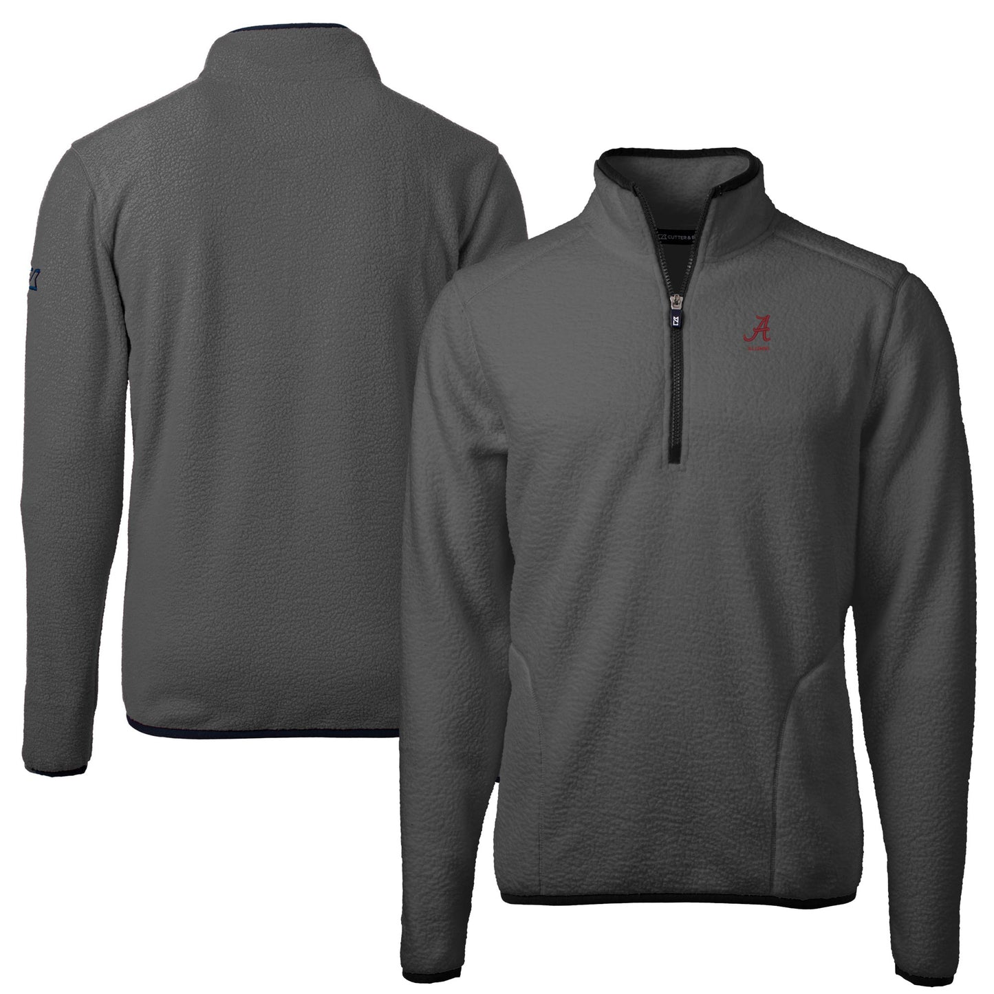 Men's Cutter & Buck  Gray Alabama Crimson Tide Alumni Logo Cascade Eco Sherpa Fleece Quarter-Zip Pullover Jacket