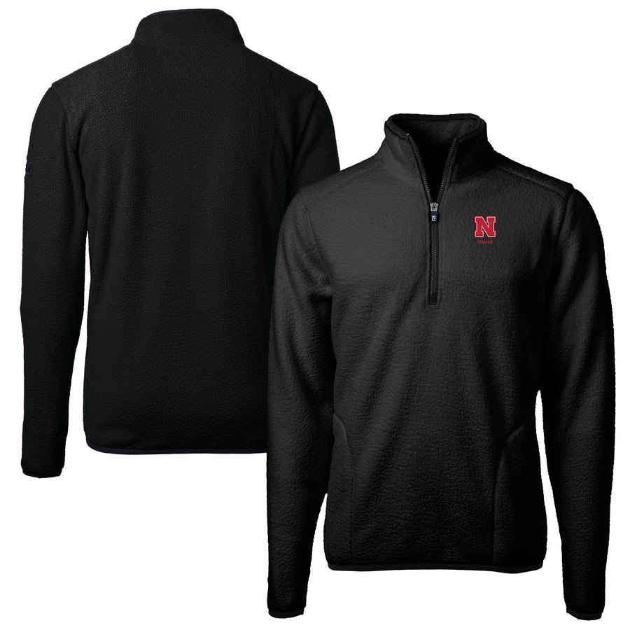 Men's Cutter & Buck  Black Nebraska Huskers Alumni Logo Cascade Eco Sherpa Fleece Quarter-Zip Pullover Jacket