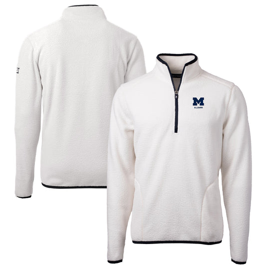 Men's Cutter & Buck  Oatmeal Michigan Wolverines Alumni Logo Cascade Eco Sherpa Fleece Quarter-Zip Pullover Jacket
