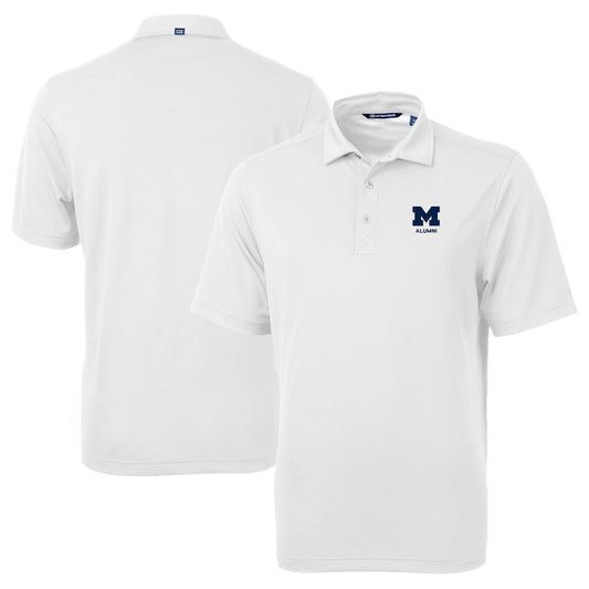 Men's Cutter & Buck  White Michigan Wolverines Alumni Logo Virtue Eco Pique Recycled Polo