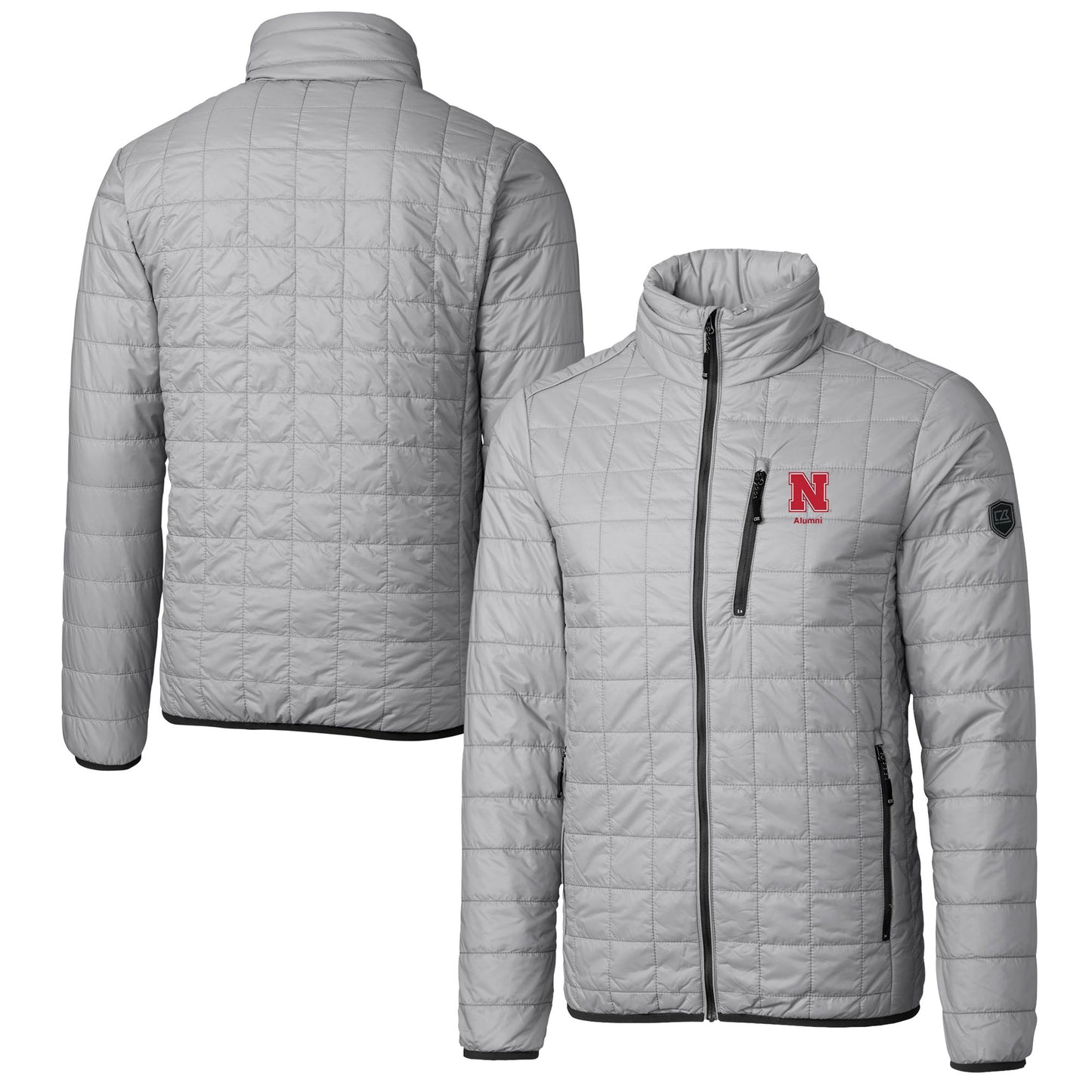 Men's Cutter & Buck  Gray Nebraska Huskers Alumni Logo Rainier PrimaLoft Eco Insulated Full-Zip Puffer Vest