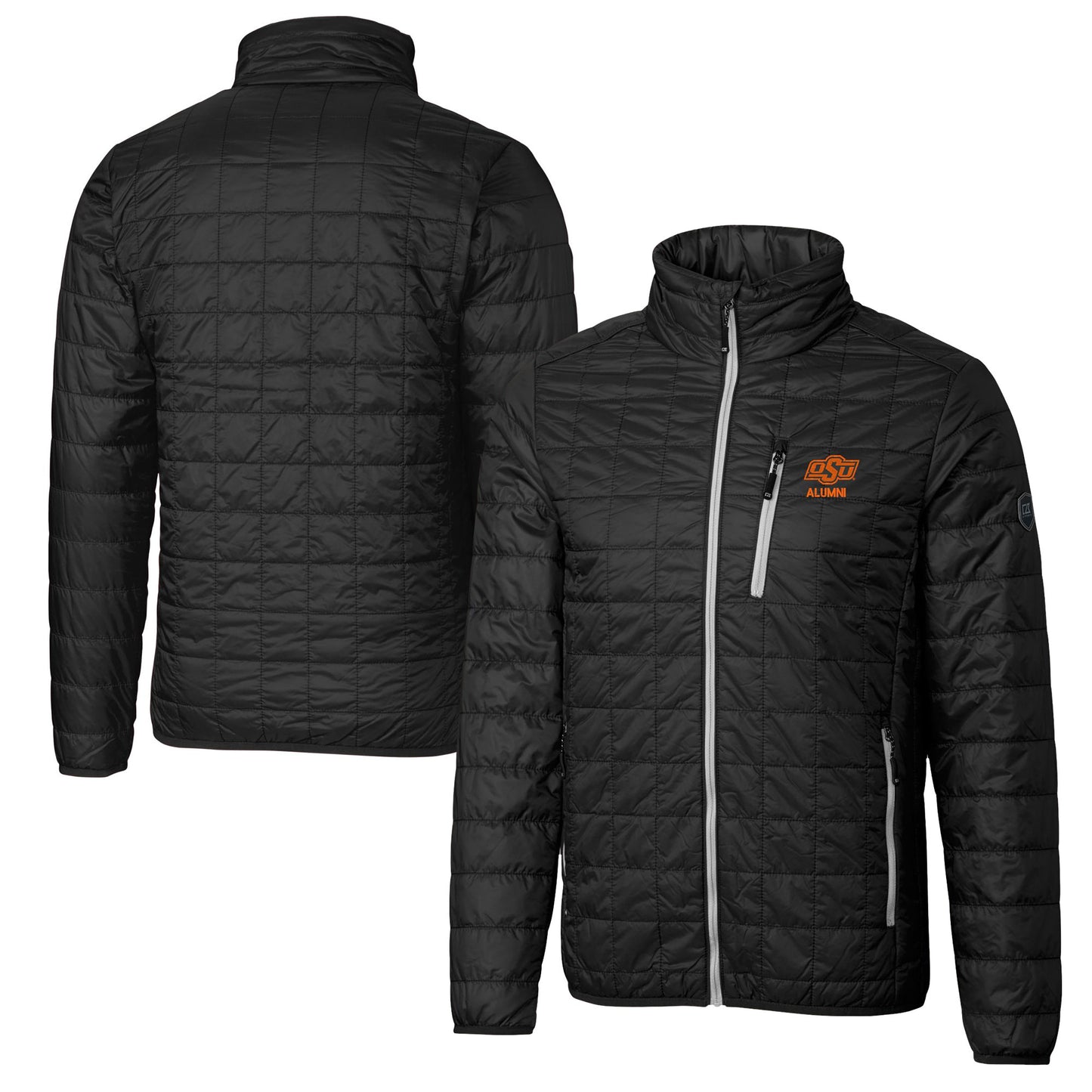 Men's Cutter & Buck  Black Oklahoma State Cowboys Alumni Logo Rainier PrimaLoft Eco Insulated Full-Zip Puffer Vest