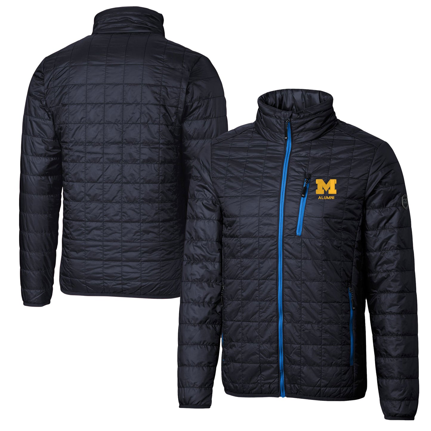 Men's Cutter & Buck  Navy Michigan Wolverines Alumni Logo Rainier PrimaLoft Eco Insulated Full-Zip Puffer Vest