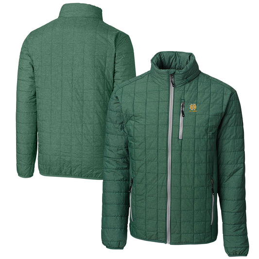 Men's Cutter & Buck  Green Notre Dame Fighting Irish Alumni Logo Rainier PrimaLoft Eco Insulated Full-Zip Puffer Vest
