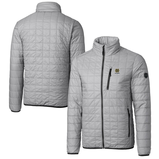Men's Cutter & Buck  Gray Notre Dame Fighting Irish Alumni Logo Rainier PrimaLoft Eco Insulated Full-Zip Puffer Vest