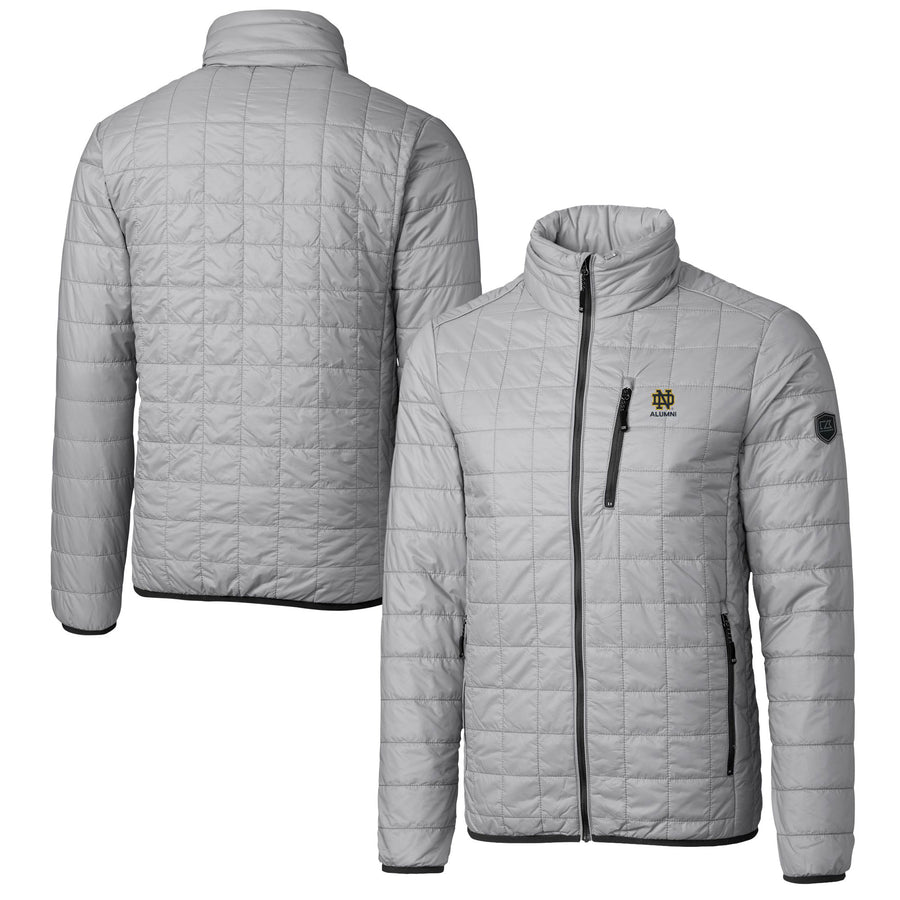 Men's Cutter & Buck  Gray Notre Dame Fighting Irish Alumni Logo Rainier PrimaLoft Eco Insulated Full-Zip Puffer Vest