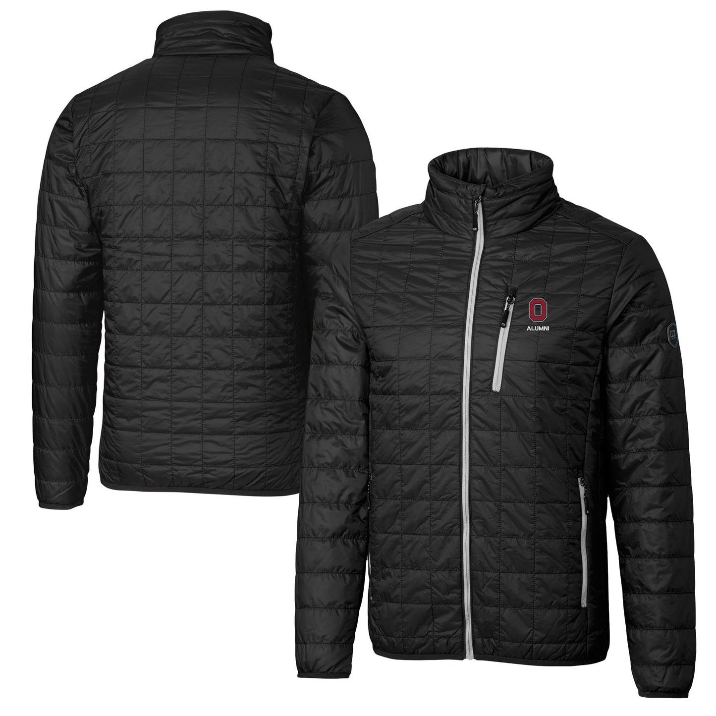 Men's Cutter & Buck  Black Ohio State Buckeyes Alumni Logo Rainier PrimaLoft Eco Insulated Full-Zip Puffer Vest