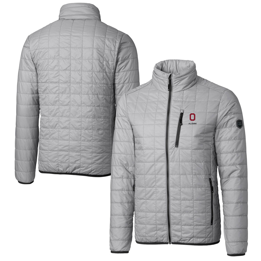 Men's Cutter & Buck  Gray Ohio State Buckeyes Alumni Logo Rainier PrimaLoft Eco Insulated Full-Zip Puffer Vest