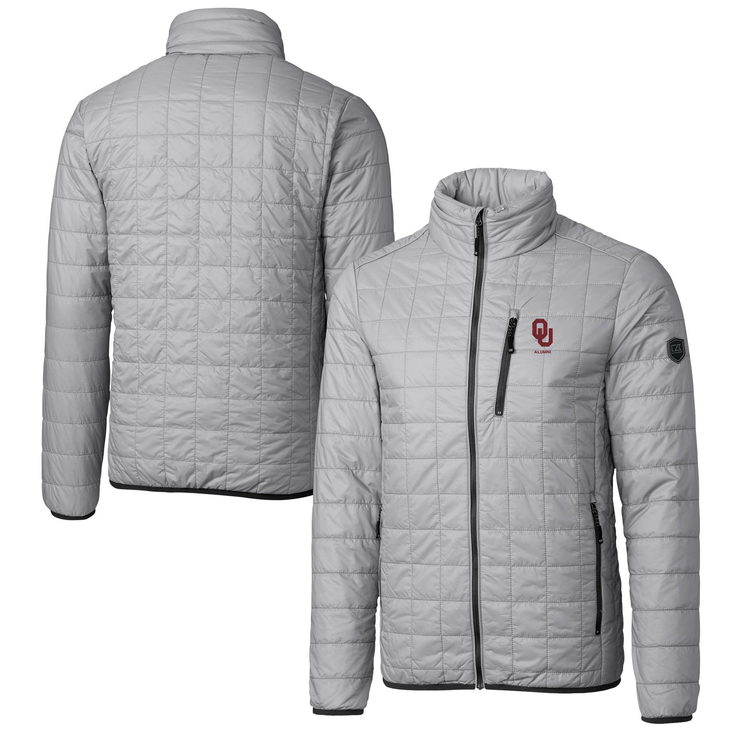 Men's Cutter & Buck  Gray Oklahoma Sooners Alumni Logo Rainier PrimaLoft Eco Insulated Full-Zip Puffer Vest