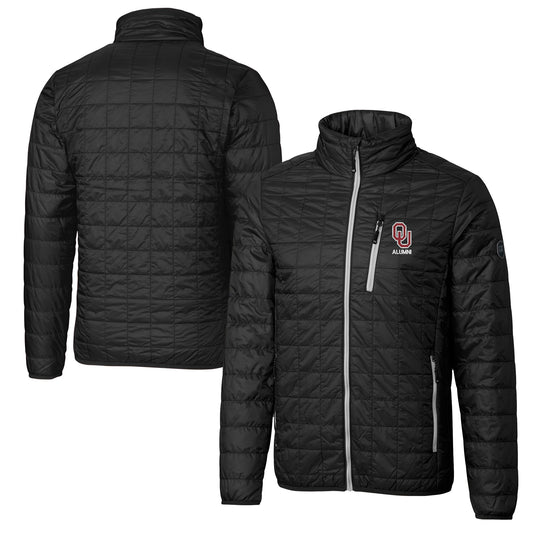 Men's Cutter & Buck  Black Oklahoma Sooners Alumni Logo Rainier PrimaLoft Eco Insulated Full-Zip Puffer Vest