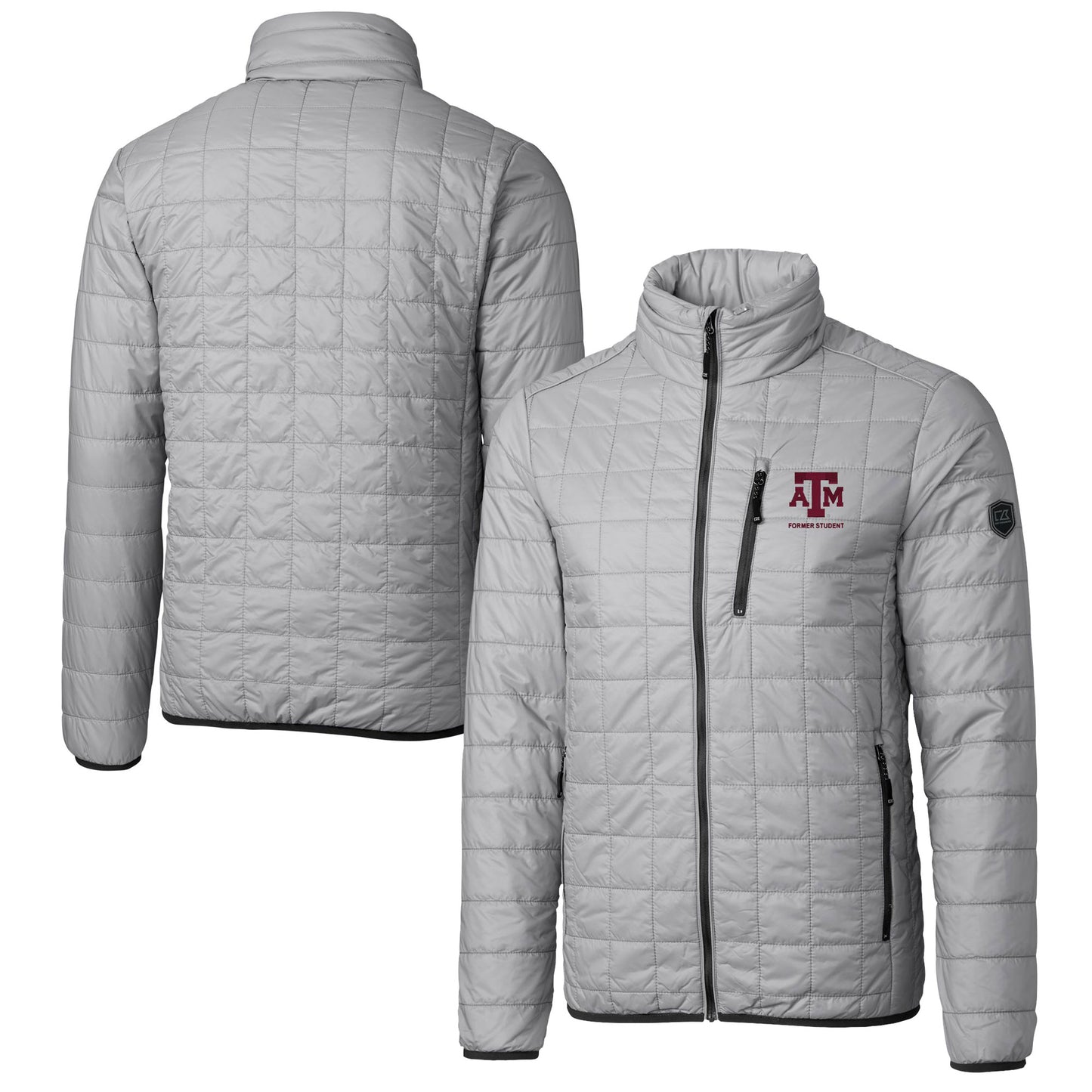 Men's Cutter & Buck  Gray Texas A&M Aggies Alumni Logo Rainier PrimaLoft Eco Insulated Full-Zip Puffer Vest