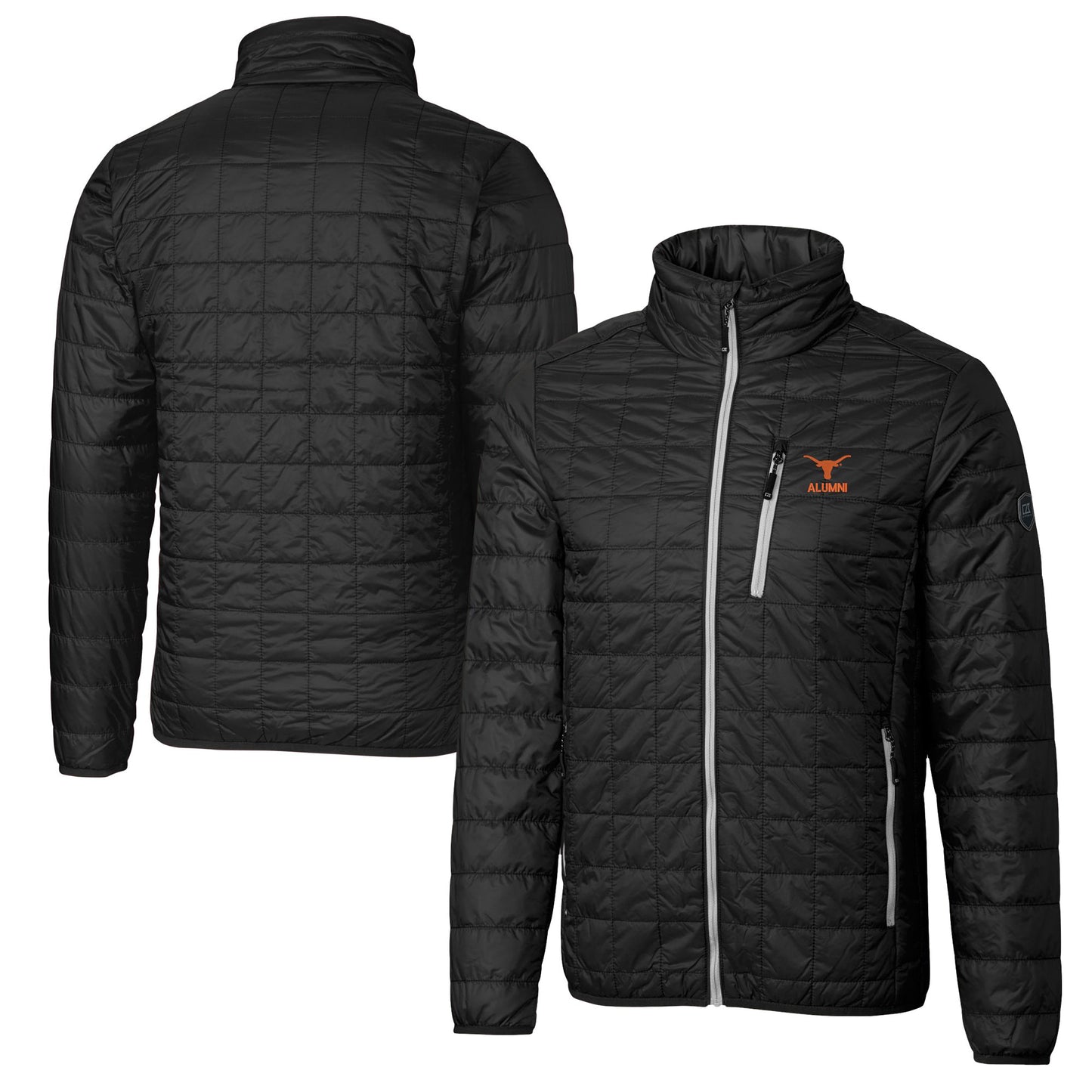 Men's Cutter & Buck  Black Texas Longhorns Alumni Logo Rainier PrimaLoft Eco Insulated Full-Zip Puffer Vest