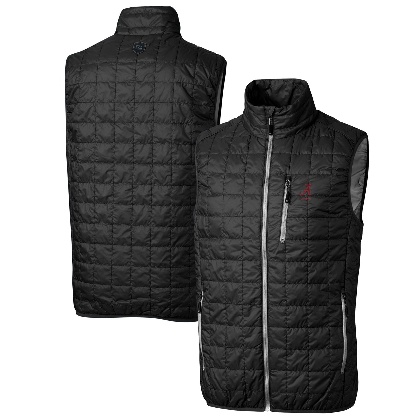 Men's Cutter & Buck  Black Alabama Crimson Tide Alumni Logo Rainier PrimaLoft Eco Insulated Full-Zip Puffer Vest