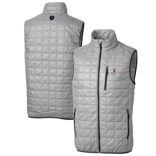 Men's Cutter & Buck  Gray Alabama Crimson Tide Alumni Logo Rainier PrimaLoft Eco Insulated Full-Zip Puffer Vest