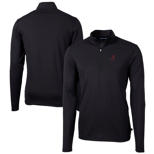 Men's Cutter & Buck  Black Alabama Crimson Tide Alumni Logo Virtue Eco Pique Recycled Quarter-Zip Pullover Top