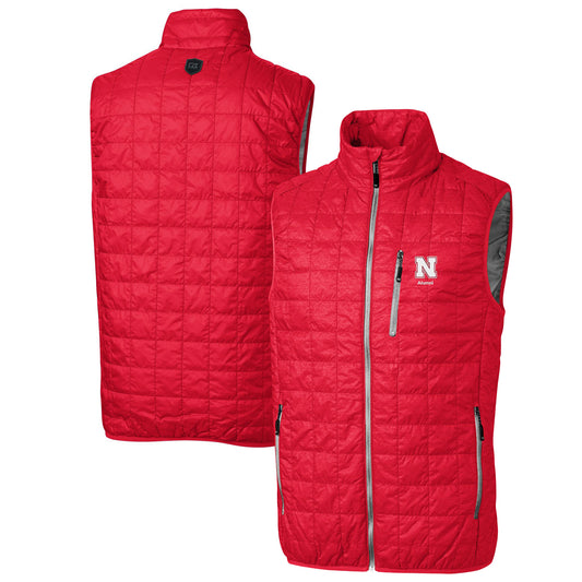 Men's Cutter & Buck  Scarlet Nebraska Huskers Alumni Logo Rainier PrimaLoft Eco Insulated Full-Zip Puffer Vest