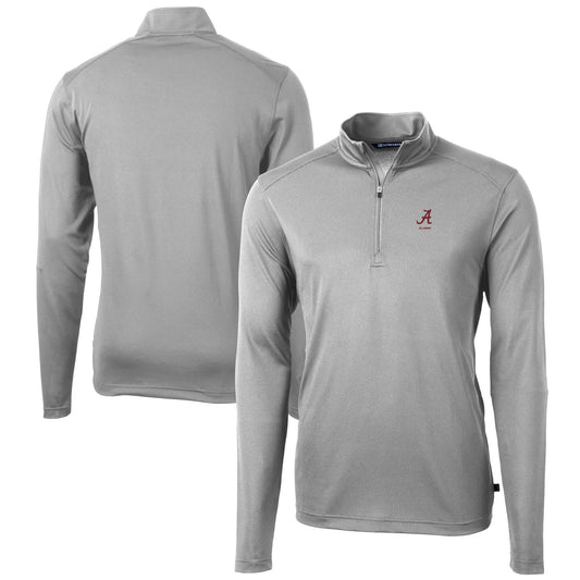 Men's Cutter & Buck  Gray Alabama Crimson Tide Alumni Logo Virtue Eco Pique Recycled Quarter-Zip Pullover Top