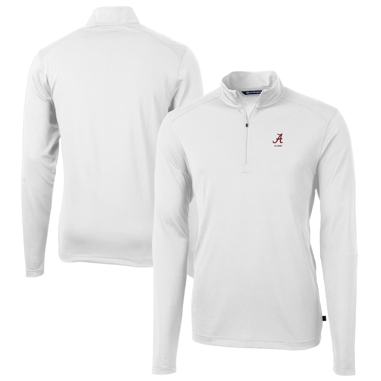 Men's Cutter & Buck  White Alabama Crimson Tide Alumni Logo Virtue Eco Pique Recycled Quarter-Zip Pullover Top