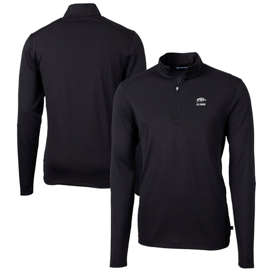 Men's Cutter & Buck  Black Arkansas Razorbacks Alumni Logo Virtue Eco Pique Recycled Quarter-Zip Pullover Top