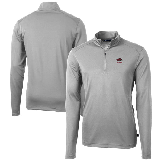 Men's Cutter & Buck  Gray Arkansas Razorbacks Alumni Logo Virtue Eco Pique Recycled Quarter-Zip Pullover Top