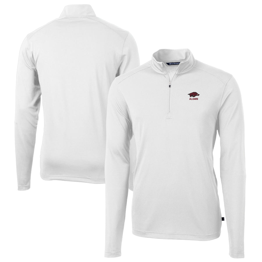 Men's Cutter & Buck  White Arkansas Razorbacks Alumni Logo Virtue Eco Pique Recycled Quarter-Zip Pullover Top